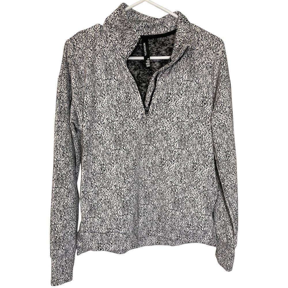 Mondetta S Black White Quarter Zip Pullover Static Print Athleisure Gorpcore